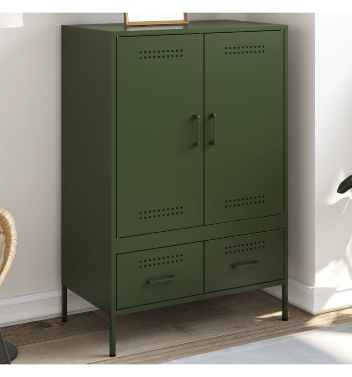 Buffet haut vert olive 68x39x101,5 cm acier | Mobilier & Déco