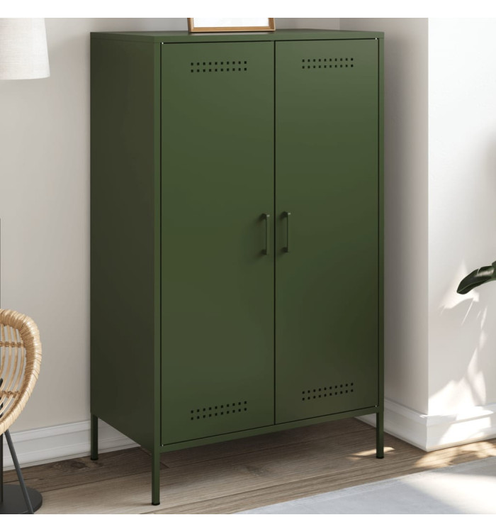 Buffet haut vert olive 68x39x113 cm acier | Mobilier & Déco