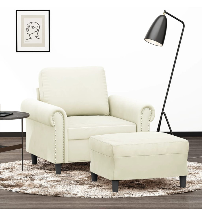 Fauteuil avec repose-pied Crème 60 cm Velours | Mobilier & Déco