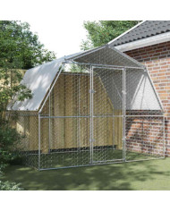 Cage à poules avec toit et porte argenté acier galvanisé | Mobilier & Déco