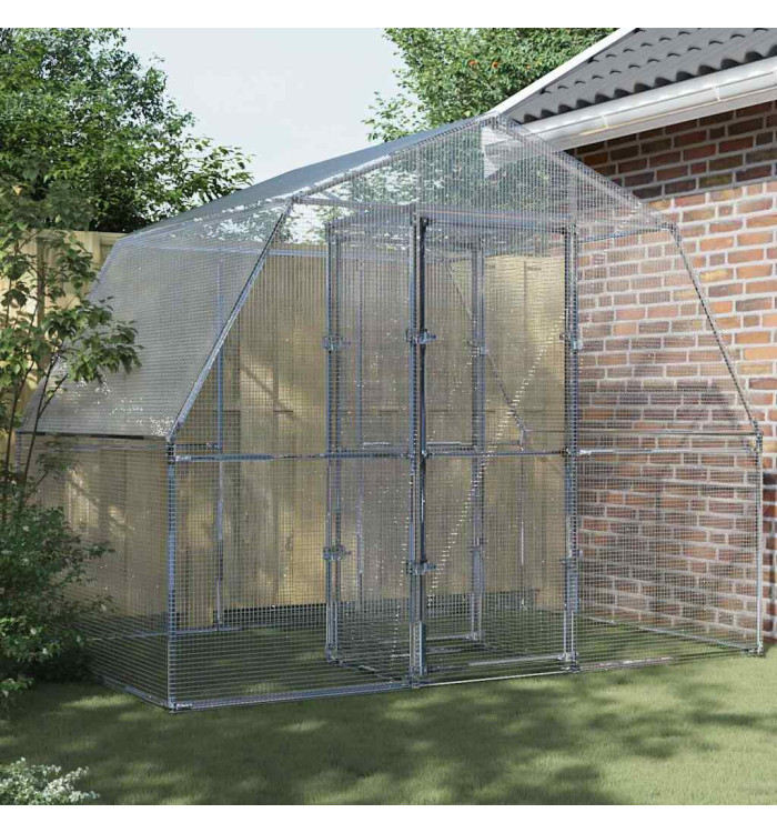 Cage à oiseaux avec porte argenté acier galvanisé | Mobilier & Déco
