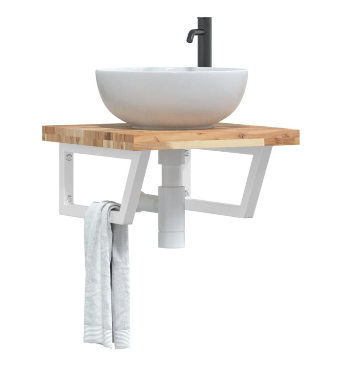 Étagère de vasque murale acier et bois massif d'acacia | Mobilier & Déco