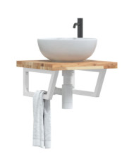 Étagère de vasque murale acier et bois massif d'acacia | Mobilier & Déco