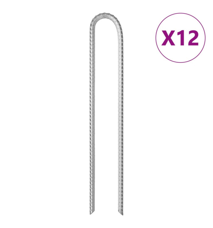 Piquets de tente 12pcs en forme de U 37cm Ø10mm acier galvanisé | Mobilier & Déco