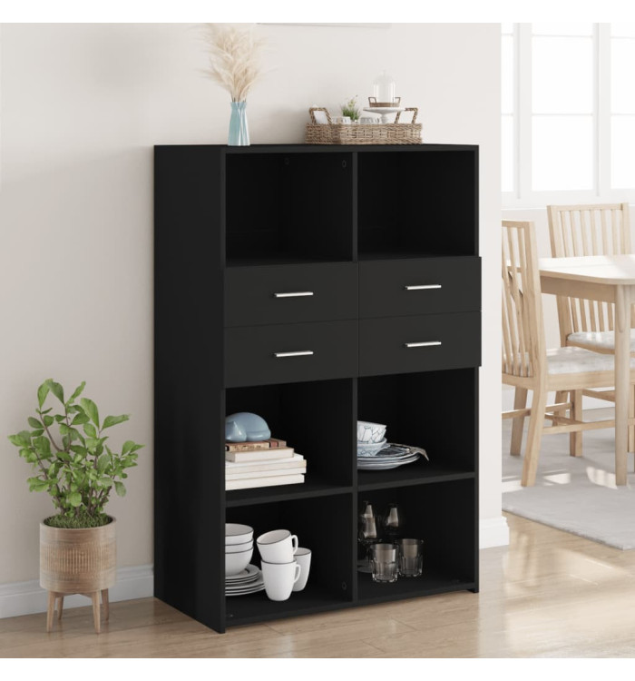 Buffet haut noir 80x42,5x124 cm bois d'ingénierie | Mobilier & Déco
