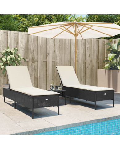 Ensemble de chaises longues avec coussins 3 pcs noir poly rotin | Mobilier & Déco