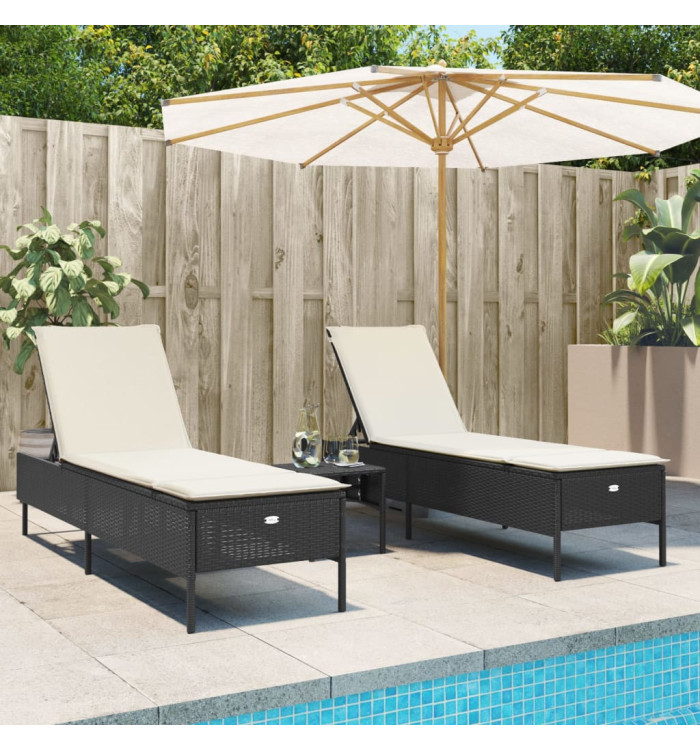 Ensemble de chaises longues avec coussins 3 pcs noir poly rotin | Mobilier & Déco