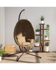 Chaise suspendue en forme d'œuf et support taupe tissu et acier | Mobilier & Déco