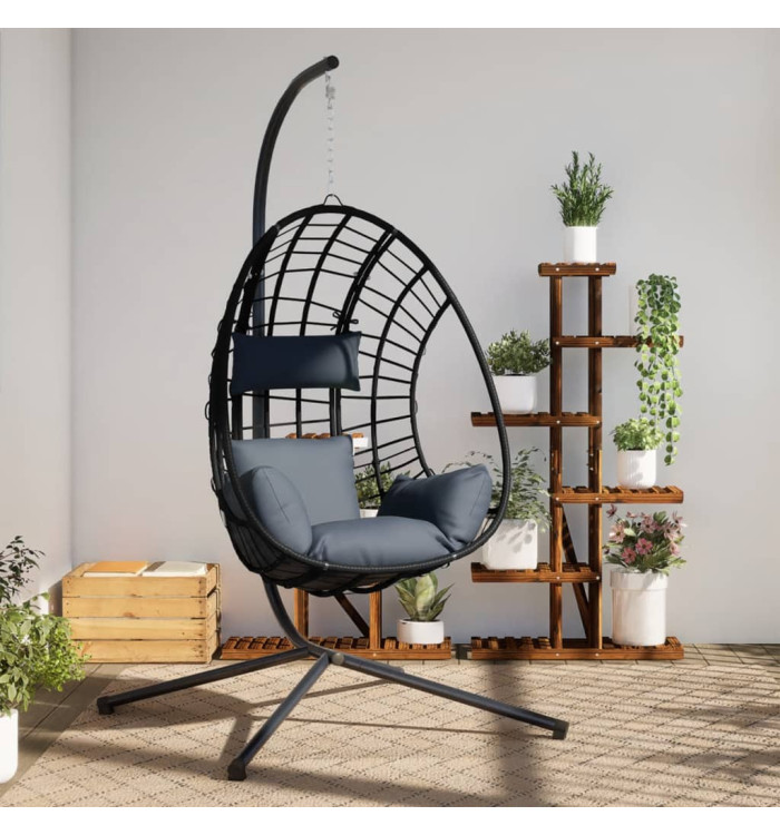 Chaise suspendue œuf support anthracite rotin et acier | Mobilier & Déco