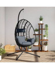 Chaise suspendue œuf support anthracite rotin et acier | Mobilier & Déco