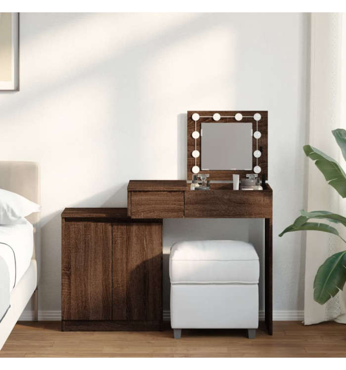 Coiffeuse avec LED chêne marron 115x37x110,5 cm | Mobilier & Déco