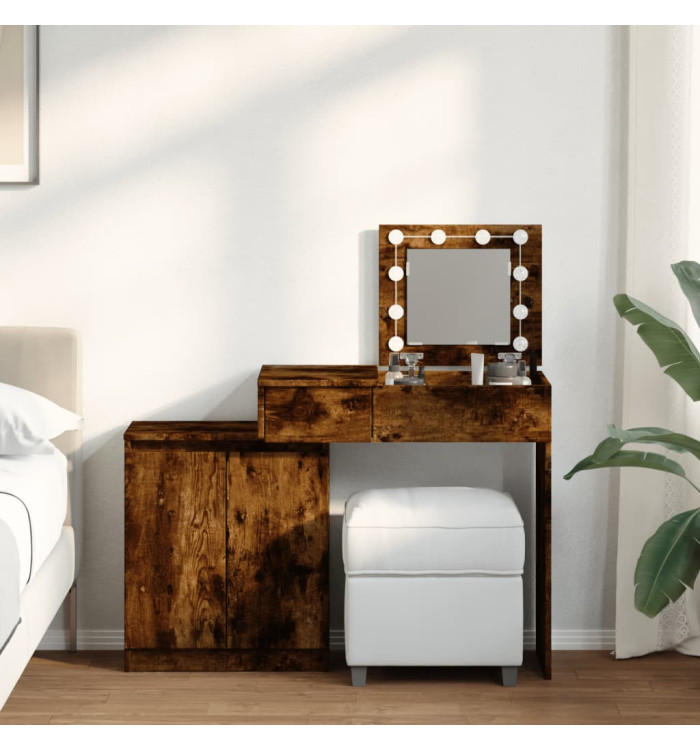 Coiffeuse avec LED chêne fumé 115x37x110,5 cm | Mobilier & Déco