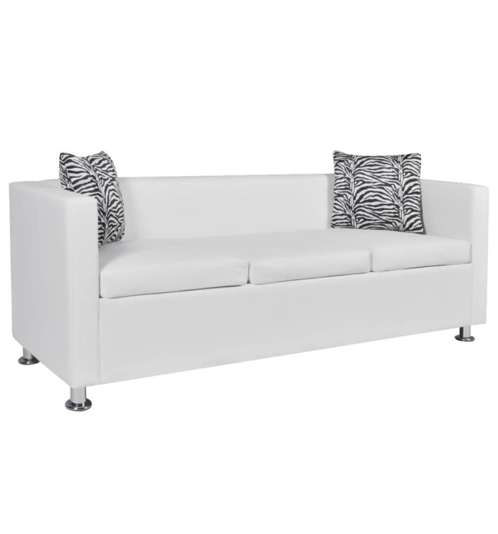 Canapé à 3 places similicuir blanc | Mobilier & Déco
