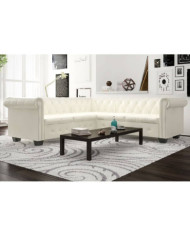 Canapé-lit d'angle Chesterfield à 5 places blanc similicuir | Mobilier & Déco