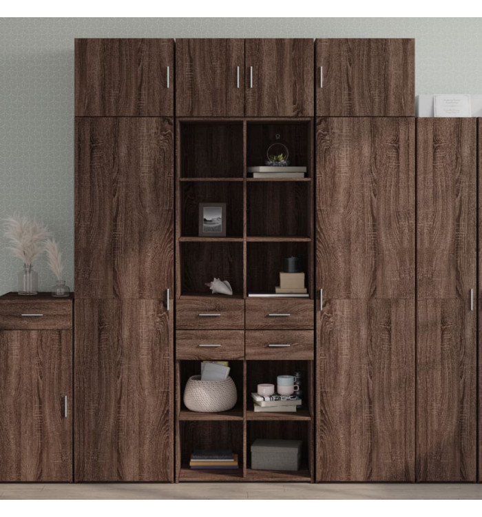 Buffet haut chêne marron 70x42,5x185 cm bois d'ingénierie | Mobilier & Déco