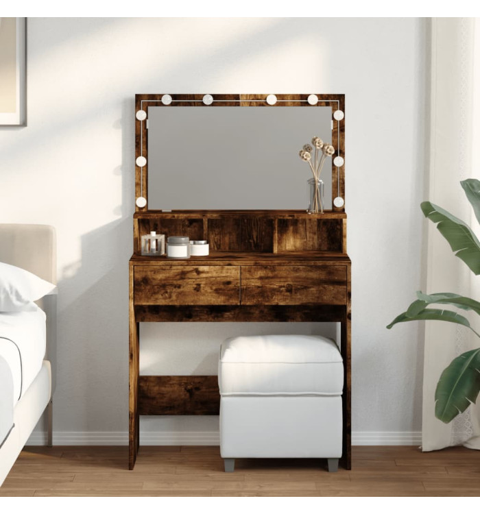 Coiffeuse avec LED chêne fumé 80x41x134,5 cm | Mobilier & Déco