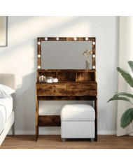 Coiffeuse avec LED chêne fumé 80x41x134,5 cm | Mobilier & Déco