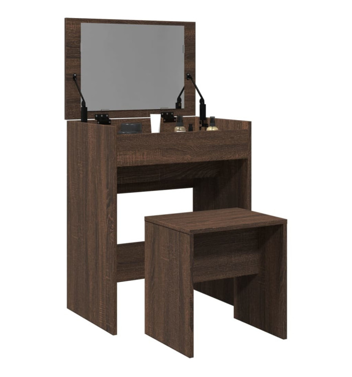 Coiffeuse et tabouret chêne marron 60x40x113,5 cm | Mobilier & Déco