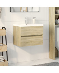 Ensemble de meubles de bain 2pcs céramique et bois d'ingénierie | Mobilier & Déco