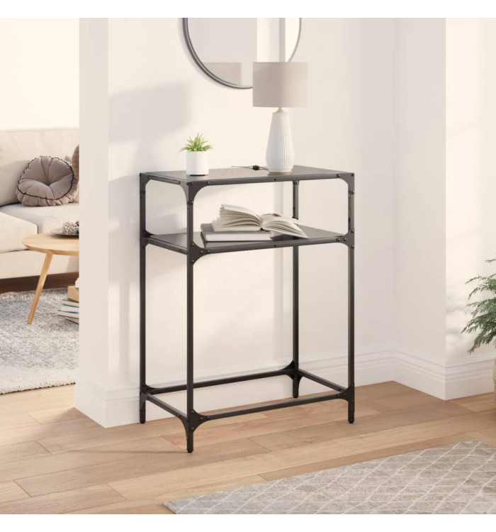 Table console avec dessus en verre noir 60x35x81 cm acier | Mobilier & Déco