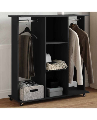 Garde-robe avec roues noir 102x38x110 cm bois d'ingénierie | Mobilier & Déco
