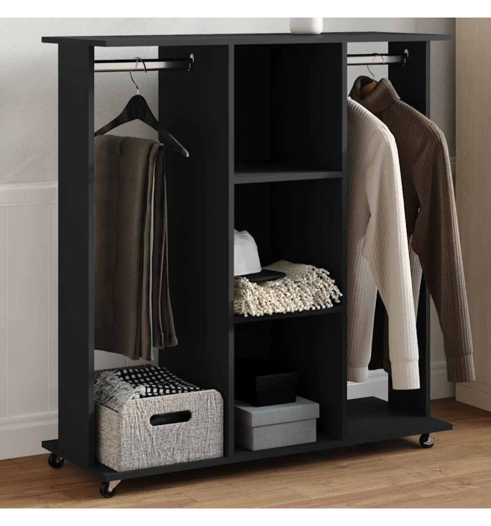Garde-robe avec roues noir 102x38x110 cm bois d'ingénierie | Mobilier & Déco