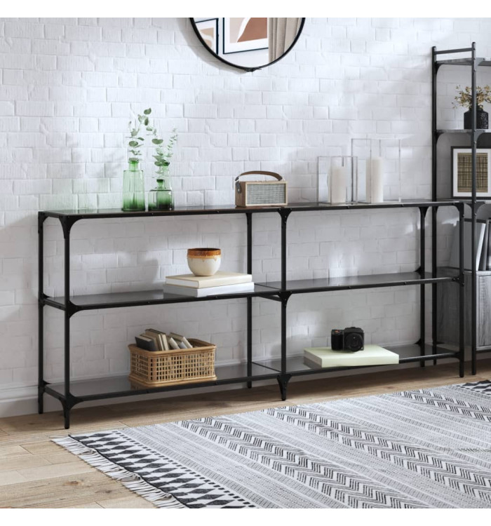 Table console avec dessus en verre noir 194,5x30x81 cm acier | Mobilier & Déco