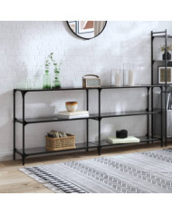 Table console avec dessus en verre noir 194,5x30x81 cm acier | Mobilier & Déco