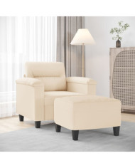 Fauteuil avec repose-pied Beige 60 cm Tissu microfibre | Mobilier & Déco