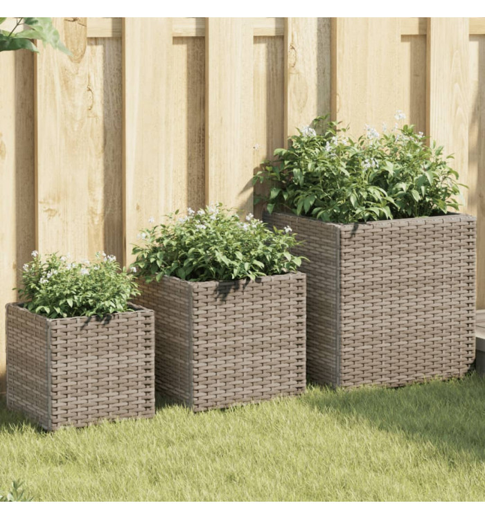 Jardinières d'extérieur 3 pcs gris résine tressée | Mobilier & Déco