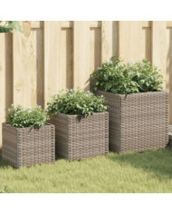 Jardinières d'extérieur 3 pcs gris résine tressée | Mobilier & Déco