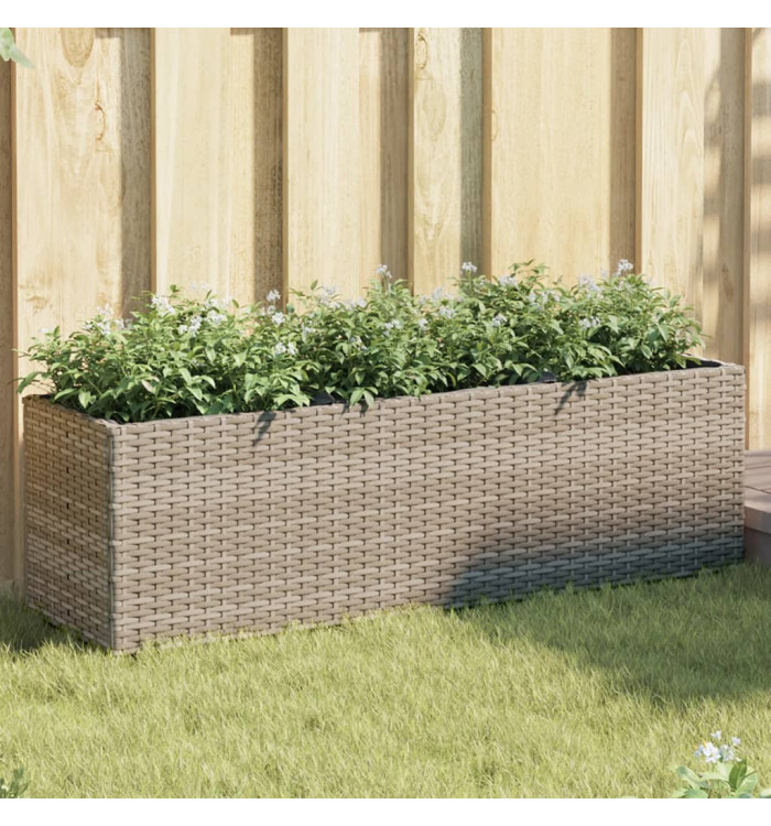 Jardinières avec 3 pots 2 pcs gris 105x30x32 cm résine tressée | Mobilier & Déco