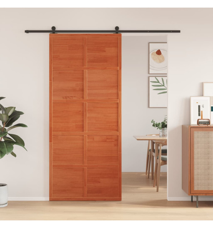 Porte de grange marron cire 90x208 cm bois massif de pin | Mobilier & Déco
