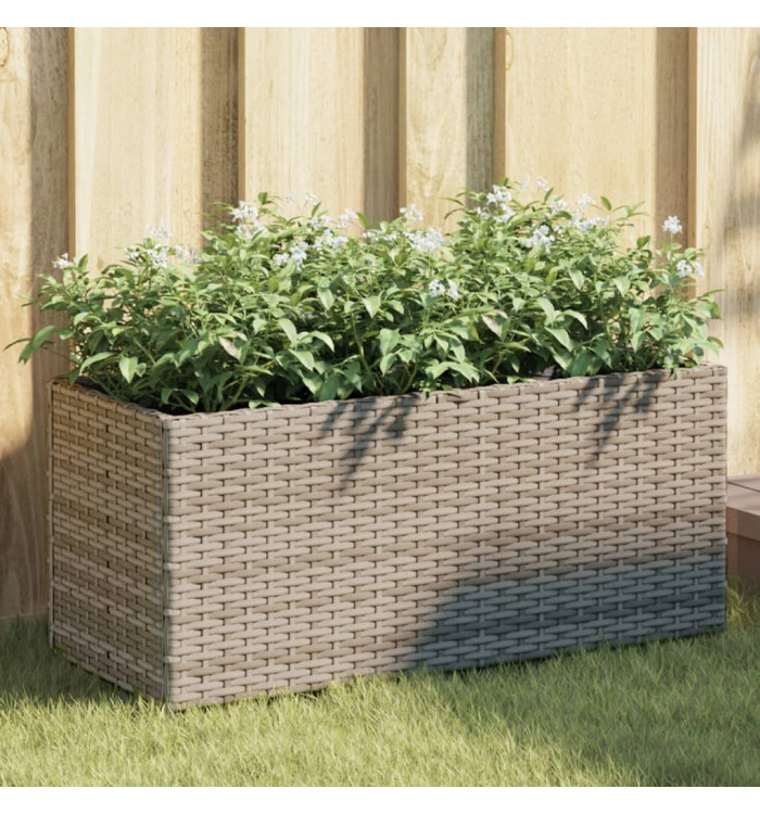 Jardinière avec 2 pots gris 72x30x32 cm résine tressée | Mobilier & Déco