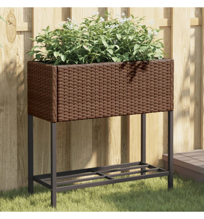 Jardinières avec étagère 2 pcs brun 70x28x70 cm résine tressée | Mobilier & Déco