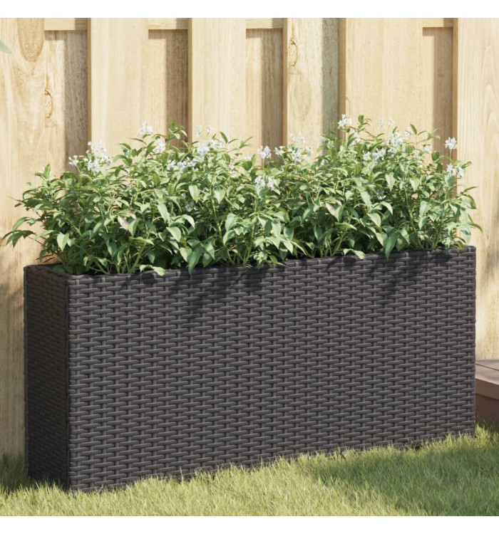 Jardinières avec 2 pots 2 pcs noir 90x20x40 cm résine tressée | Mobilier & Déco