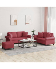 Ensemble de canapés 3 pcs et coussins rouge bordeaux similicuir | Mobilier & Déco