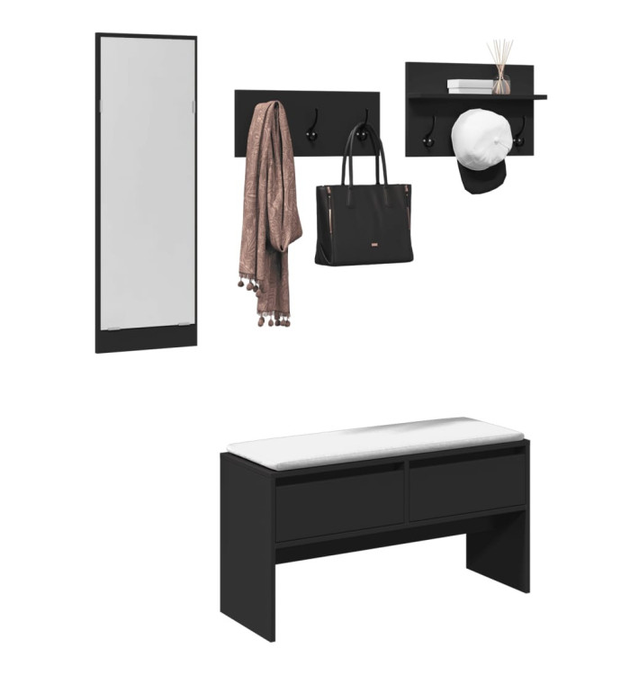 Ensemble de meubles de couloir 4 pcs noir bois d'ingénierie | Mobilier & Déco