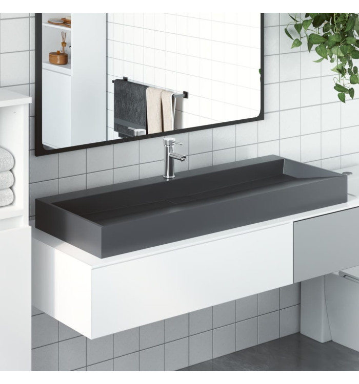 Vasque 120x46x11 cm fonte minérale/marbre anthracite | Mobilier & Déco