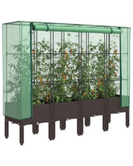 Jardinière surélevée avec housse aspect rotin 160x40x140 cm | Mobilier & Déco