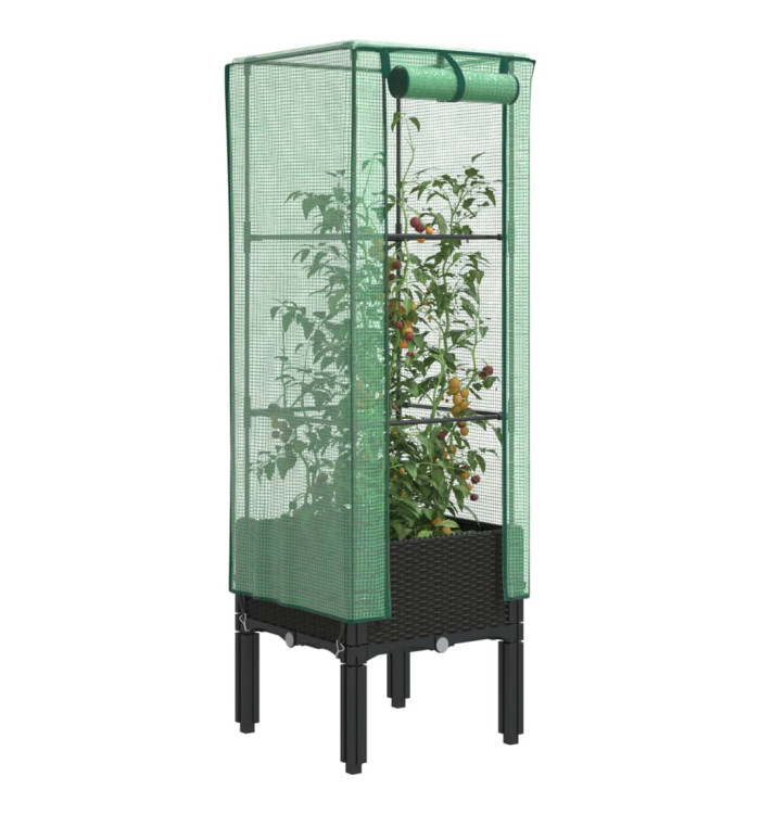 Jardinière surélevée avec housse aspect rotin 40x40x140 cm | Mobilier & Déco
