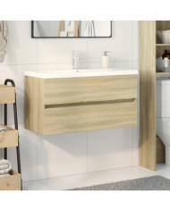 Ensemble de meubles de bain 2pcs céramique et bois d'ingénierie | Mobilier & Déco