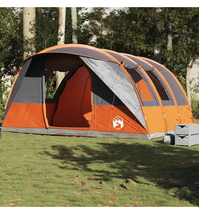 Tente de camping tunnel 5 personnes gris et orange imperméable | Mobilier & Déco