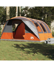 Tente de camping tunnel 5 personnes gris et orange imperméable | Mobilier & Déco