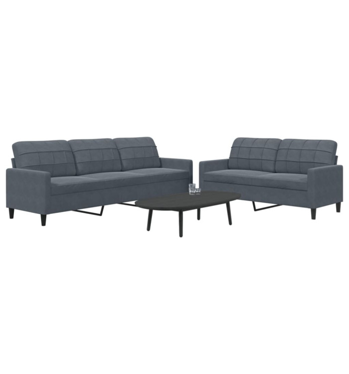 Ensemble de canapés 2 pcs avec coussins Gris foncé Velours | Mobilier & Déco