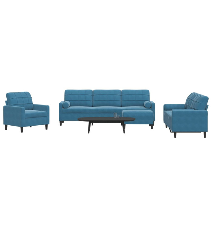 Ensemble de canapés 4pcs et coussins et traversins bleu velours | Mobilier & Déco