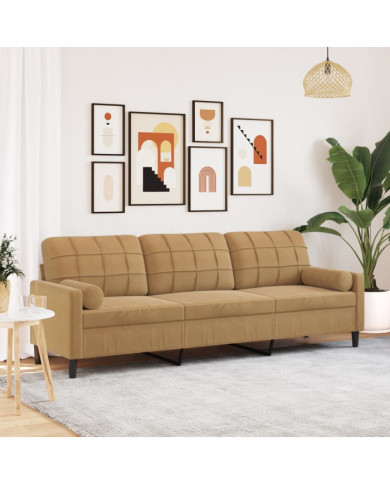 Canapé 3 places avec oreillers décoratifs marron 210 cm velours | Mobilier & Déco