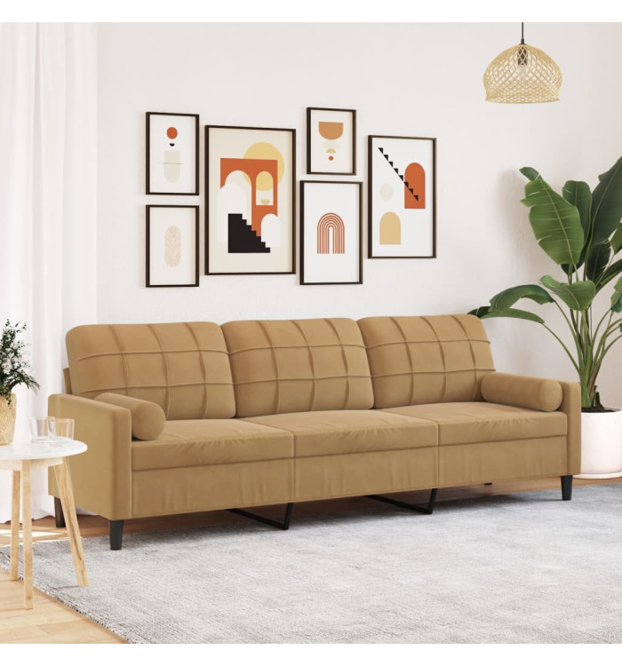 Canapé 3 places avec oreillers décoratifs marron 210 cm velours | Mobilier & Déco
