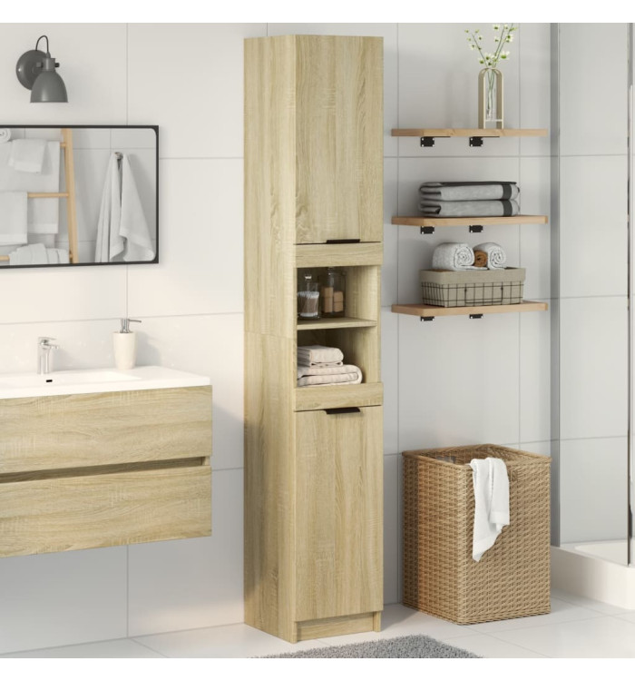 Armoire salle de bain chêne sonoma 32x34x188,5 cm | Mobilier & Déco