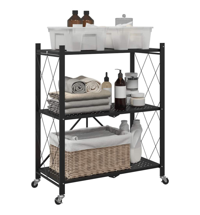 Étagère de rangement sur roulettes noir 71x34x88 cm acier | Mobilier & Déco